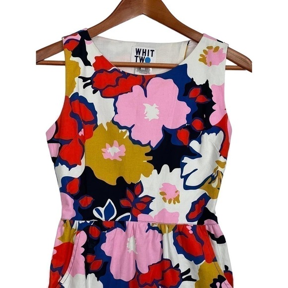 whit Two Dress Floral Sleeveless With Pockets Red Pink White Blue Size 0 - Picture 3 of 11